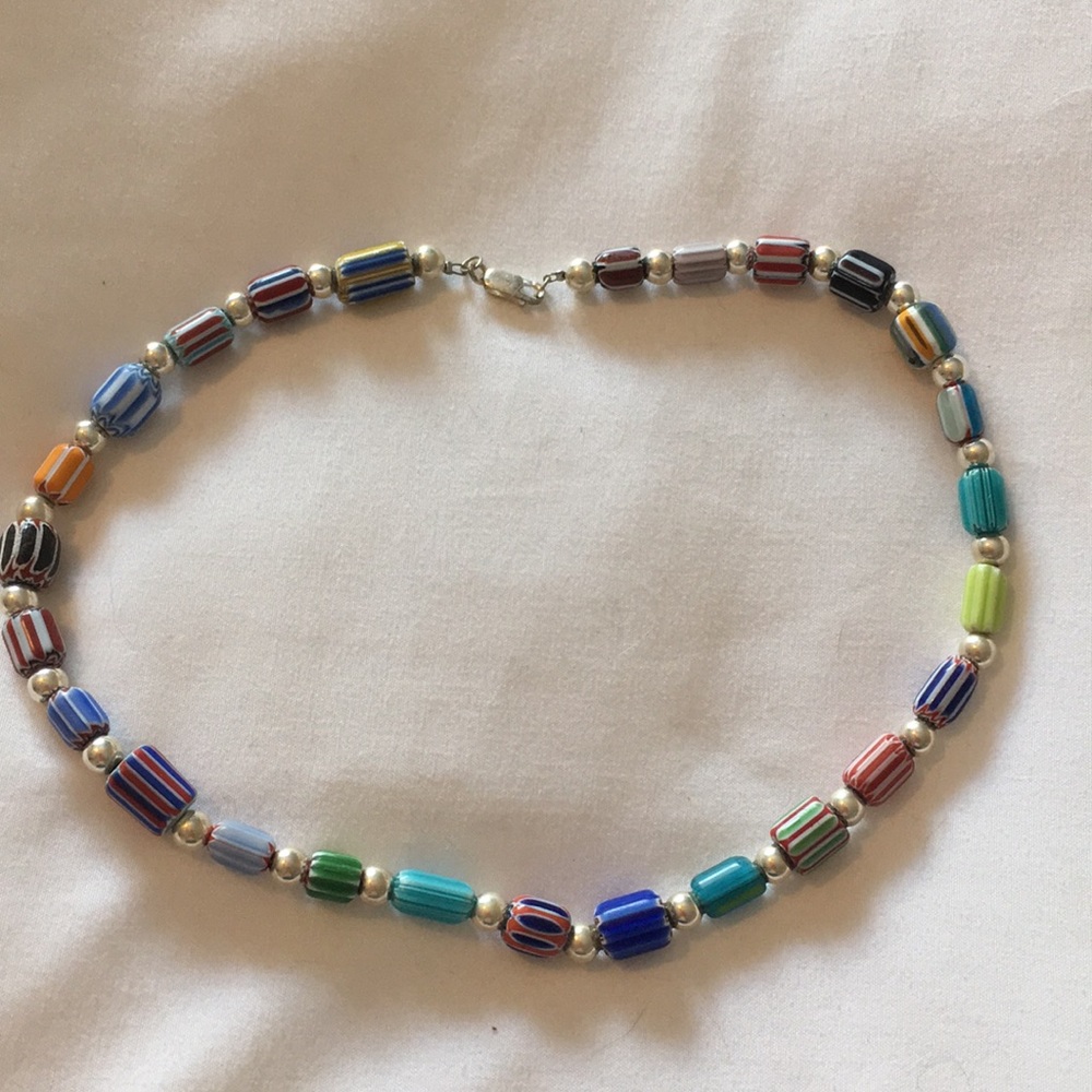 Clay and sterling silver beaded necklace